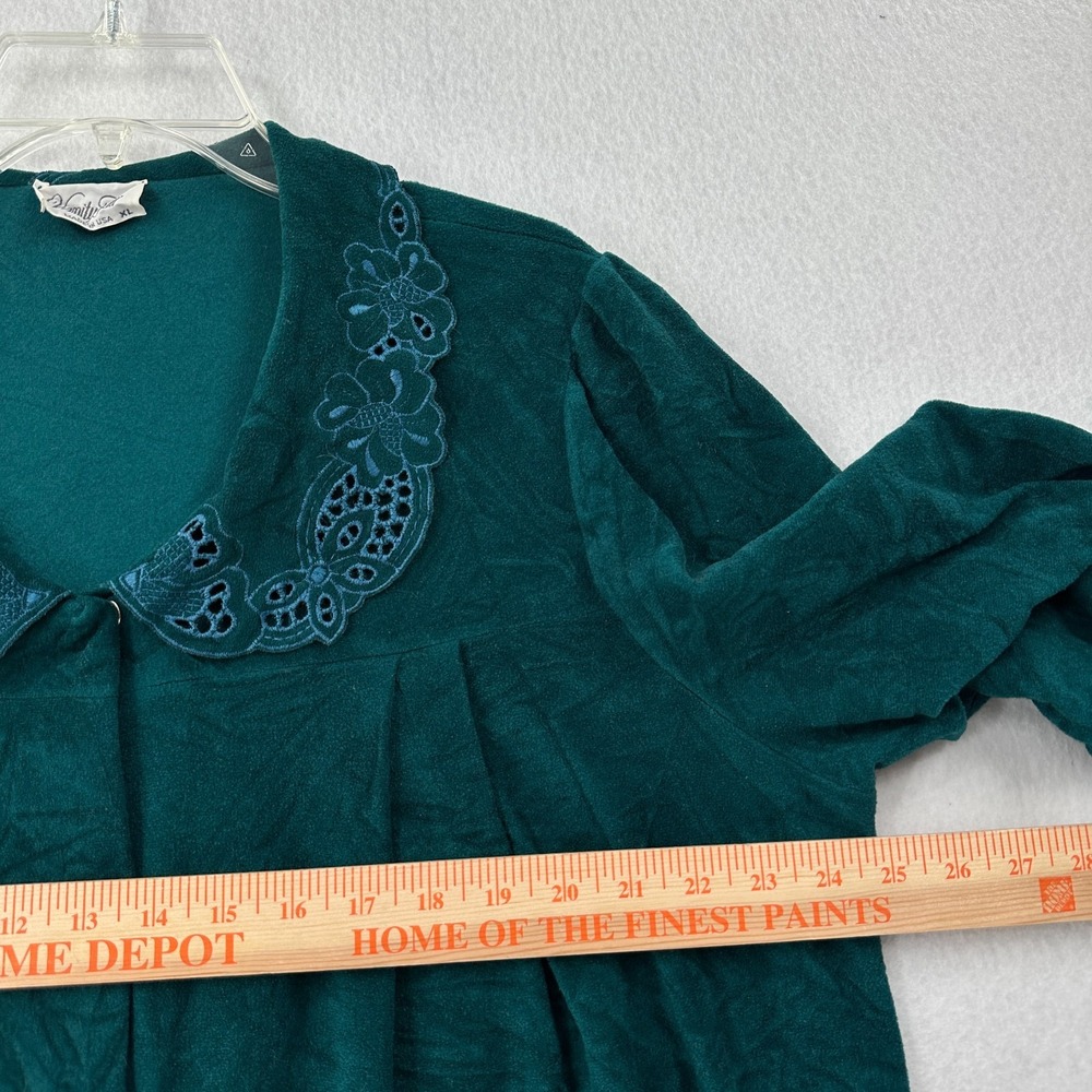 VTG Vanity Fair Velvet Nightgown POCKETS House Coat Snap Front Dress Green XL - Picture 10 of 12